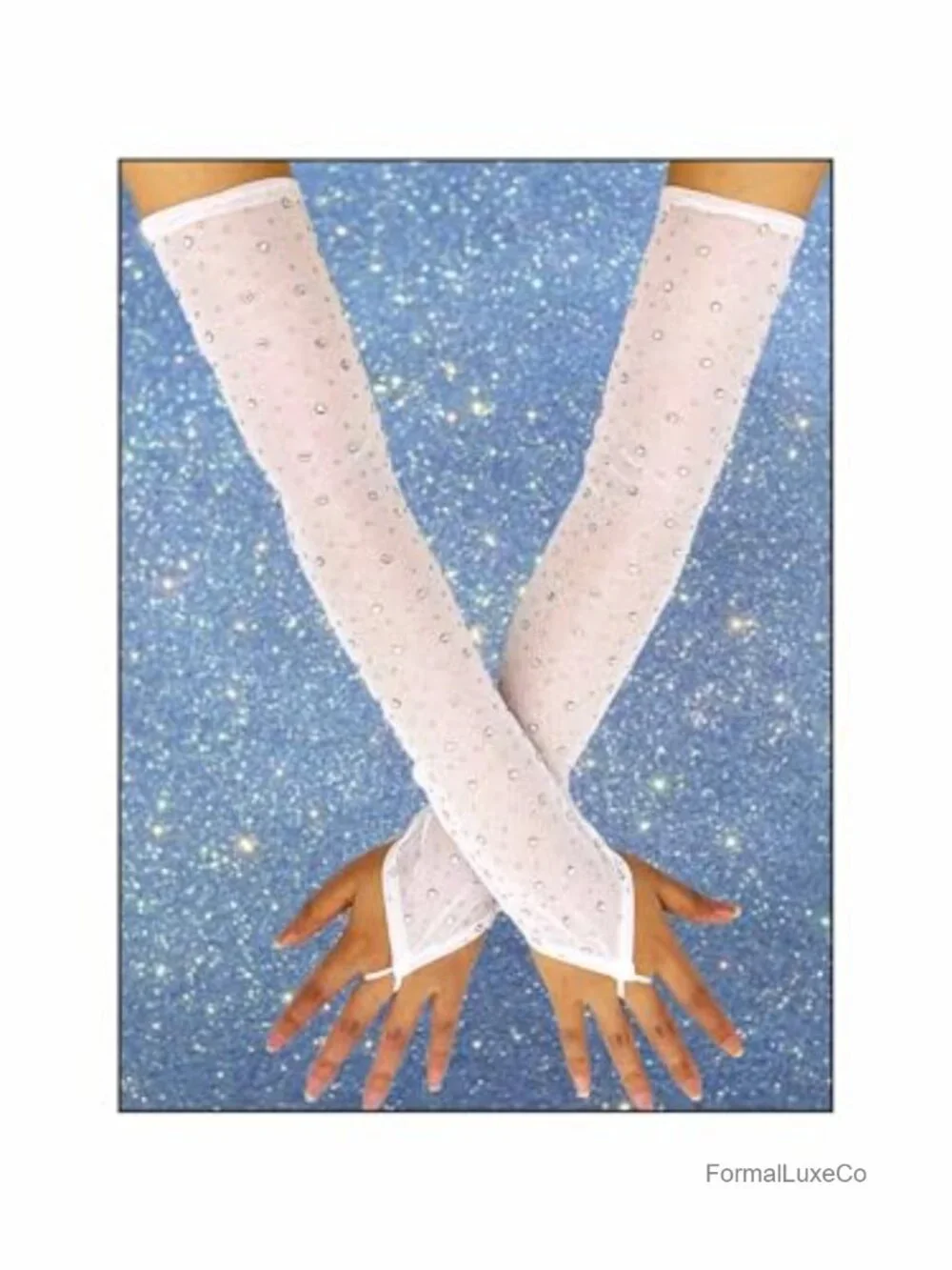 Rhinestone Fingerless Long Gloves Sheer Mesh Elbow Length Opera Gloves Rave